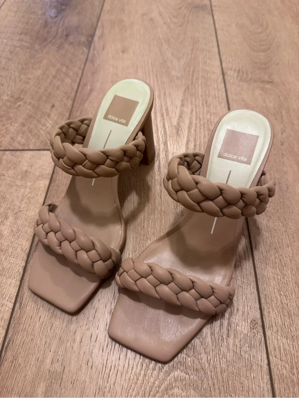 Dolce Vita Tan Braided Two-Strap Block Heel